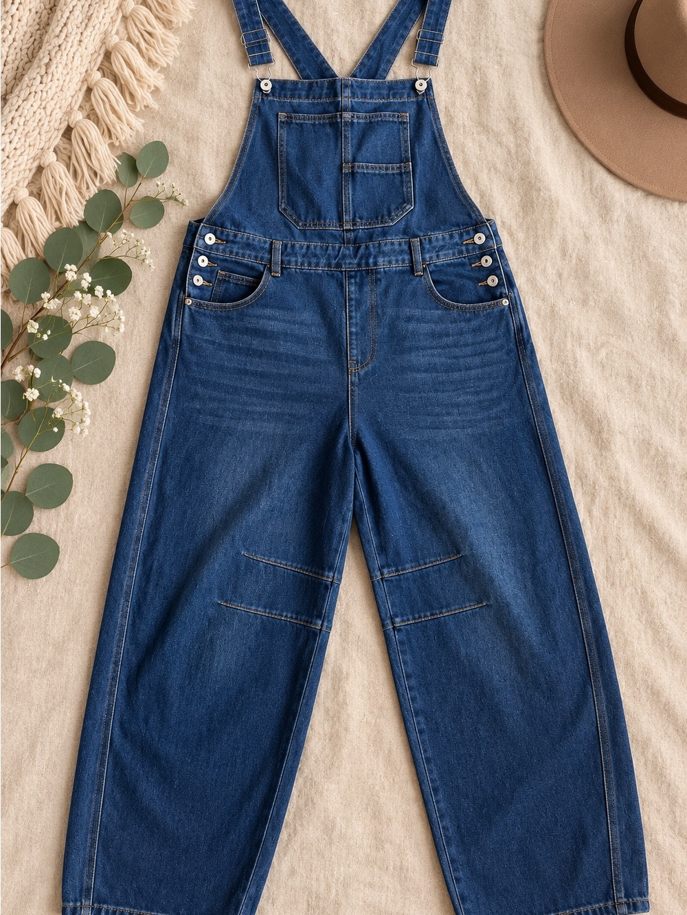 Barrel Dark Blue Denim Overalls